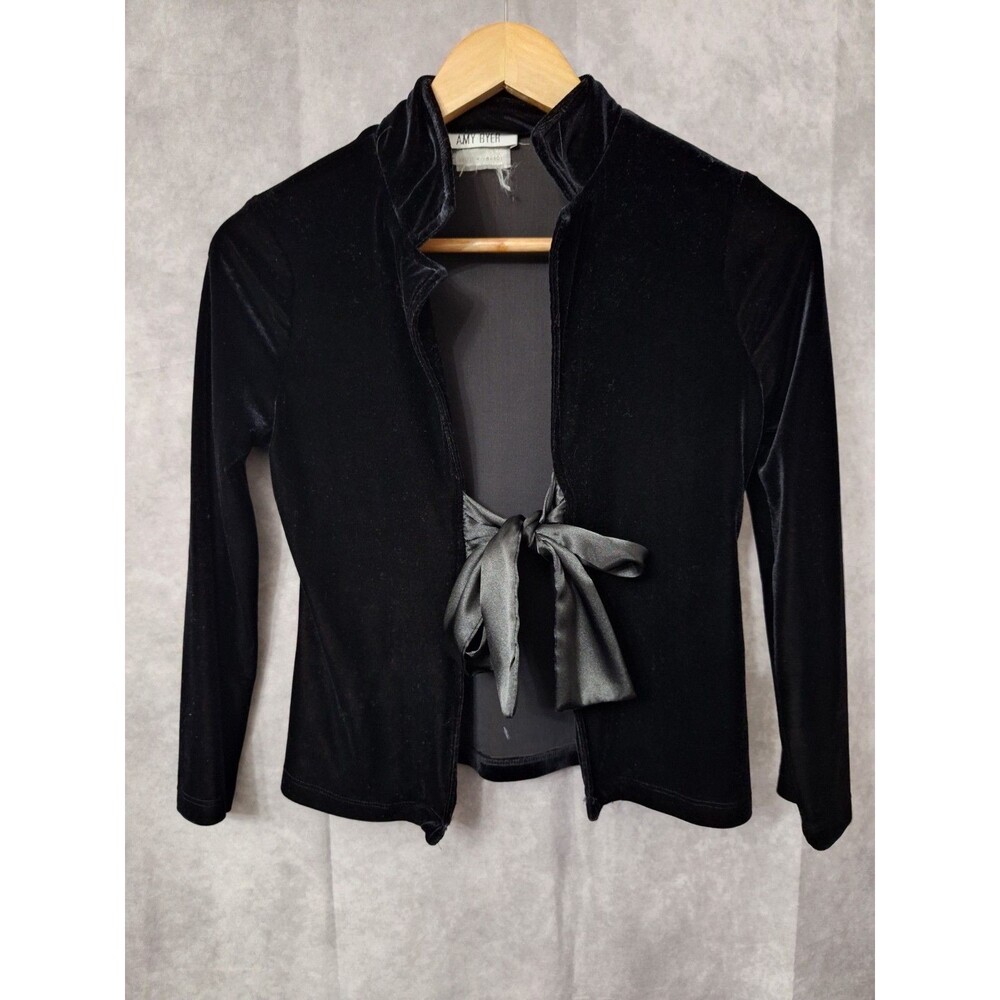 Vtg 90s Y2K Amy Byer Velvet Tie Front Jacket Women Sz S/M (8-10) Gothic Coquette